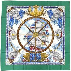 HERMES Green Silk Scarf